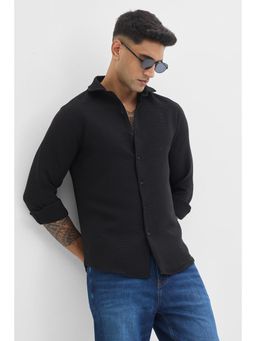 Snitch - Black Self-Design Shirt