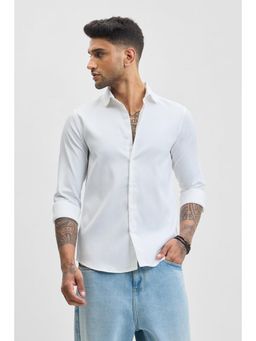 Snitch - White Textured Slim Fit Shirt
