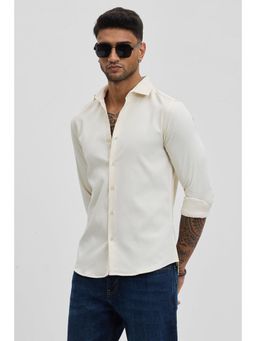 Snitch - Cream Textured Slim Fit Shirt