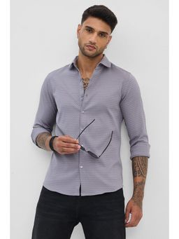 Snitch - Grey Textured Slim Fit Shirt