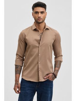 Snitch - Brown Textured Slim Fit Shirt