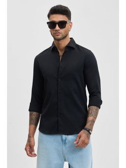 Snitch - Black Textured Slim Fit Shirt