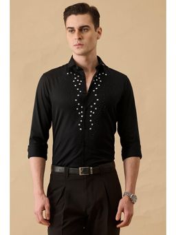 Snitch - Black Embellished Slim Fit Luxe Shirt
