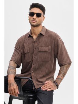 Snitch - Mauve Textured Oversized Fit Zipper Shirt