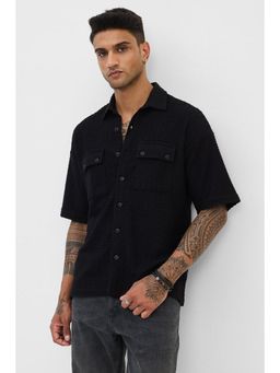 Snitch - Black Textured Oversized Fit Shirt