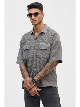 Snitch - Grey Textured Oversized Fit Shirt