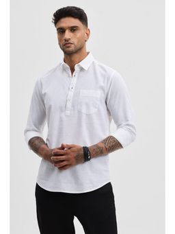 Snitch - White Slim Fit Single Pocket Shirt