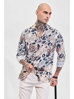 Snitch - Beige Abstract Slim Fit Shirt