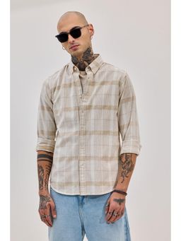 Snitch - Light Beige Checks Slim Fit Shirt
