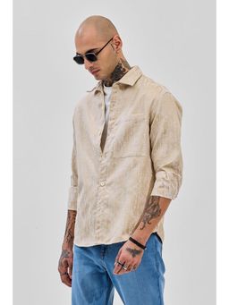 Snitch - Light Beige Printed Relaxed Fit Shirt