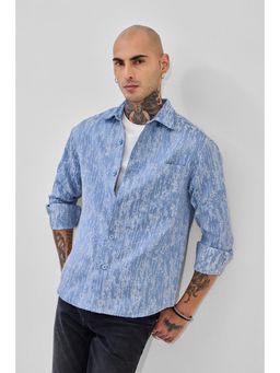 Snitch - Blue Printed Relaxed Fit Shirt