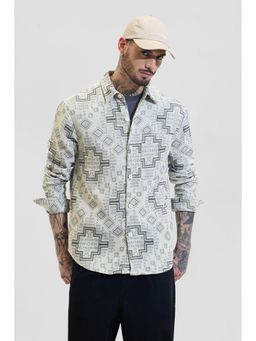 Snitch - Cream Geometric Regular Fit Shirt