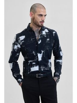 Snitch - Black Abstract Slim Fit Shirt
