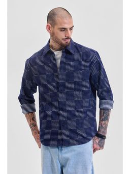 Snitch - Dark Blue Checks Relaxed Fit Shirt