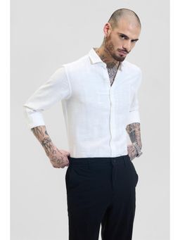 Snitch - White Self-Design Slim Fit Shirt