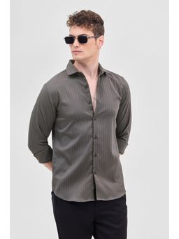 Snitch - Grey Self-Design Slim Fit Shirt
