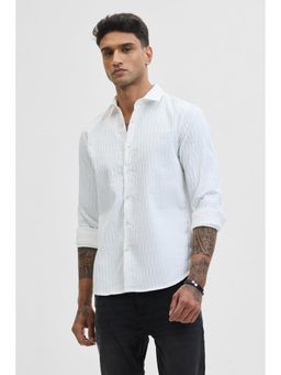 Snitch - White Self Design Slim Fit Shirt