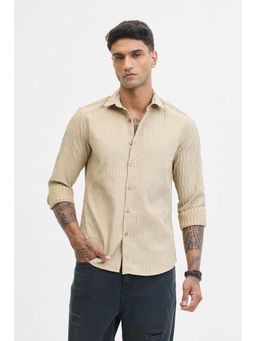 Snitch - Beige Self Design Slim Fit Shirt