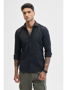 Snitch - Black Self Design Slim Fit Shirt