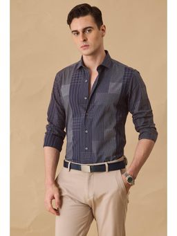 Snitch - Navy Blue Checks Slim Fit Luxe Shirt
