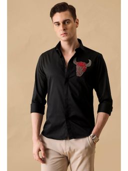 Snitch - Black Embellished Slim Fit Luxe Shirt