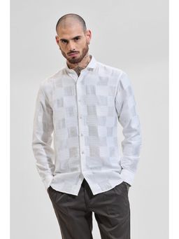 Snitch - White Self-Design Slim Fit Shirt