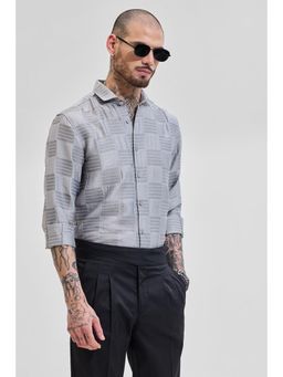 Snitch - Light Grey Self-Design Slim Fit Shirt