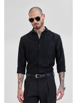 Snitch - Black Self-Design Slim Fit Shirt