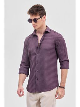 Snitch - Purple Textured Slim Fit Shirt