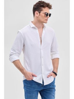 Snitch - White Textured Slim Fit Shirt
