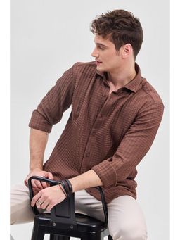 Snitch - Brown Textured Slim Fit Shirt