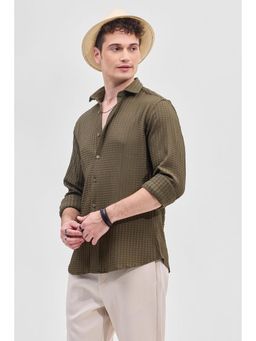 Snitch - Olive Textured Slim Fit Shirt