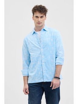 Snitch - Blue Textured Relaxed Fit Shirt