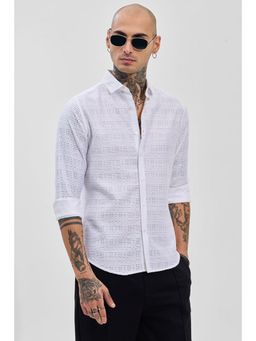 Snitch - White Textured Slim Fit Shirt