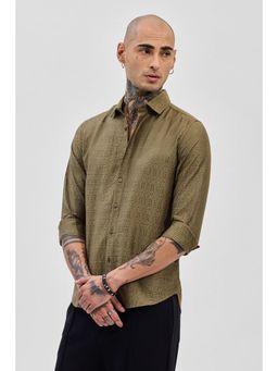 Snitch - Olive Textured Slim Fit Shirt