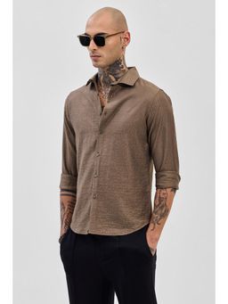 Snitch - Brown Textured Slim Fit Shirt