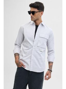Snitch - Light Grey Double Flap Pocket Relaxed Fit Shirt