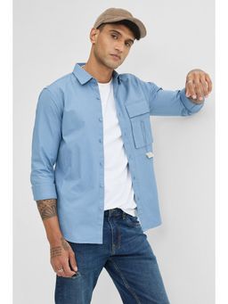 Snitch - Blue Double Flap Pocket Relaxed Fit Shirt