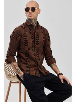 Snitch - Brown Printed Slim Fit Shirt