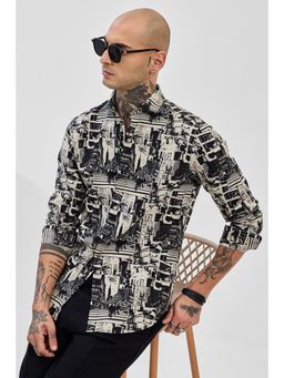 Snitch - Black Printed Slim Fit Shirt