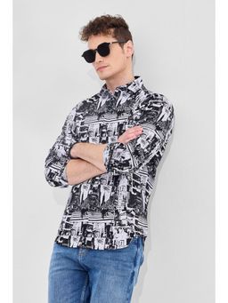 Snitch - White Printed Slim Fit Shirt