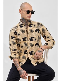 Snitch - Beige Printed Slim Fit Shirt