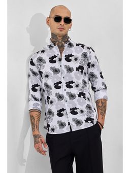 Snitch - White Printed Slim Fit Shirt