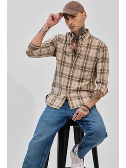 Snitch - Beige Checks Slim Fit Shirt