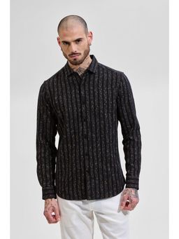 Snitch - Black Self Stripe Slim Fit Shirt