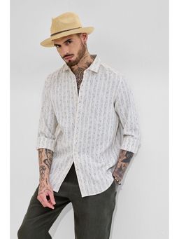 Snitch - Cream Self Stripe Slim Fit Shirt