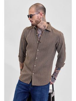 Snitch - Brown Stripes Slim Fit Shirt