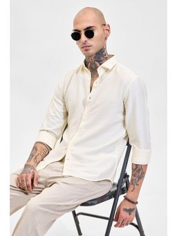 Snitch - Cream Self-Design Slim Fit Shirt