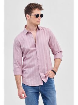 Snitch - Pink Self-Design Slim Fit Shirt