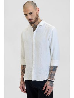 Snitch - Off White Textured Slim Fit Shirt